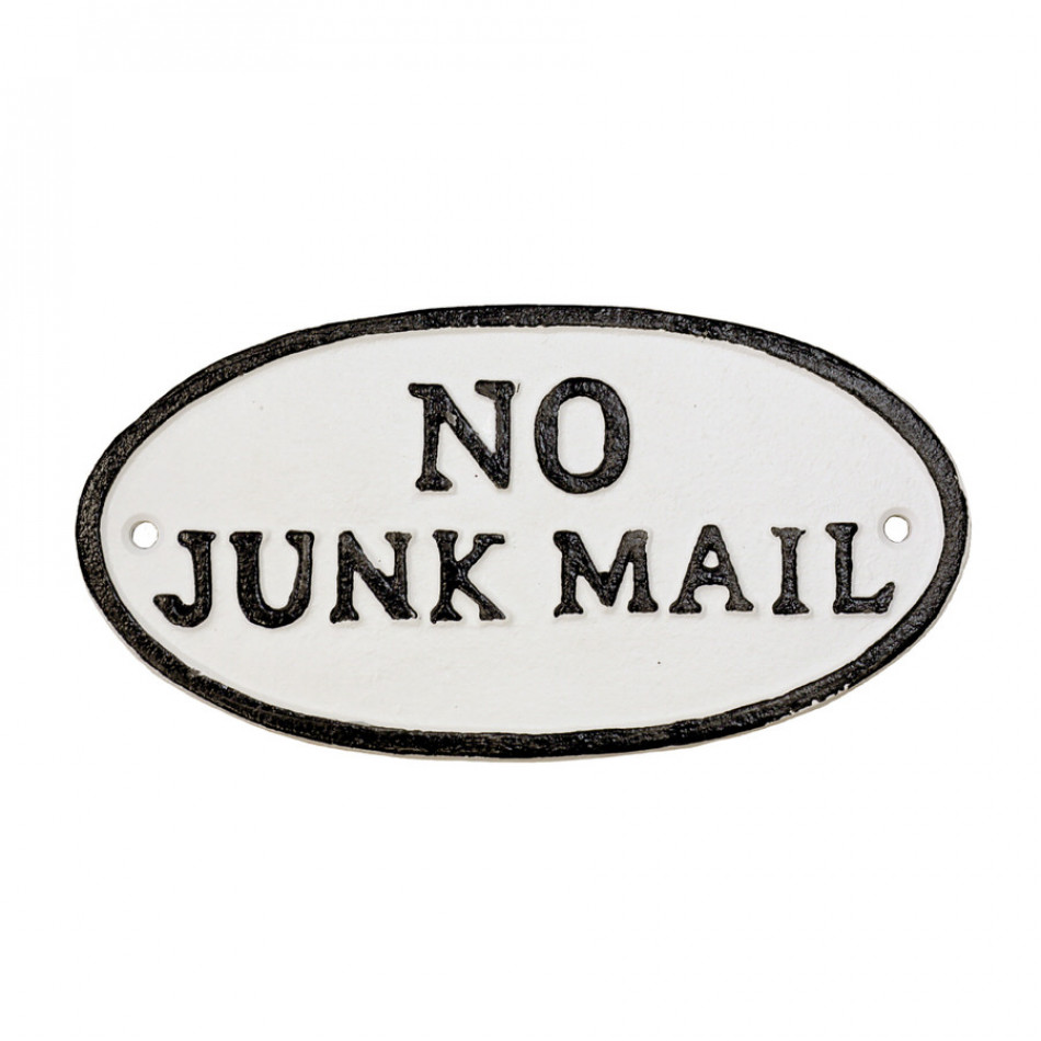 No Junk Mail Cast Iron Sign, a decorative sign for a wall, doorway or entrance